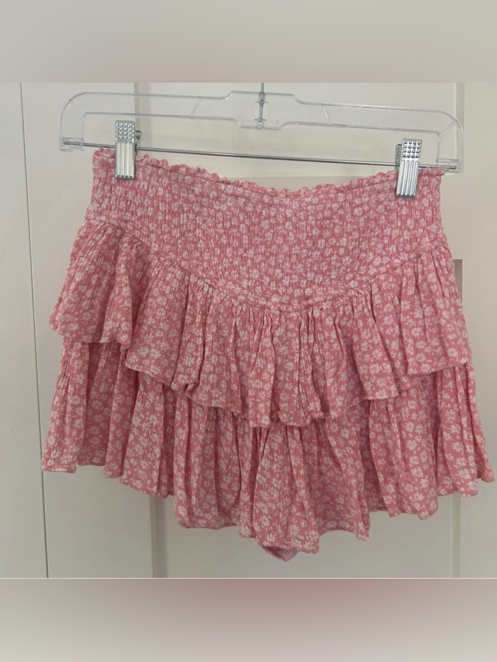 Pink Floral Ruffle Smocked Mini Skirt